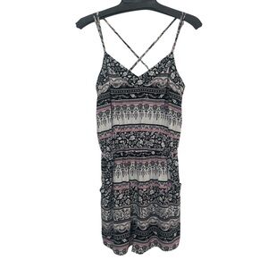 Mudd Women’s Boho Paisley Floral Romper, Size M, Black White & Pink